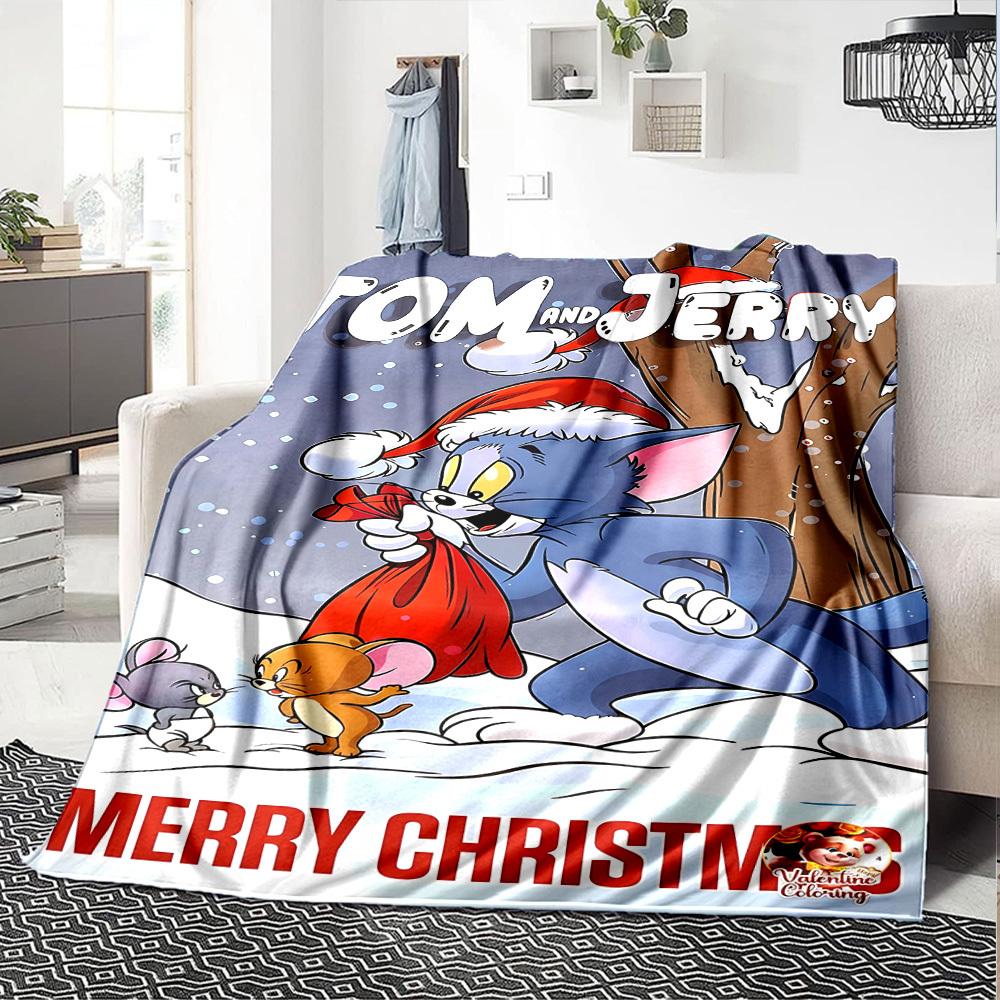 1pc Tom and Jerry Merry Christmas Flannel Blanket Soft Warm Throw for Home, Office, Travel, All-Season Cozy Bedding GiftL1064