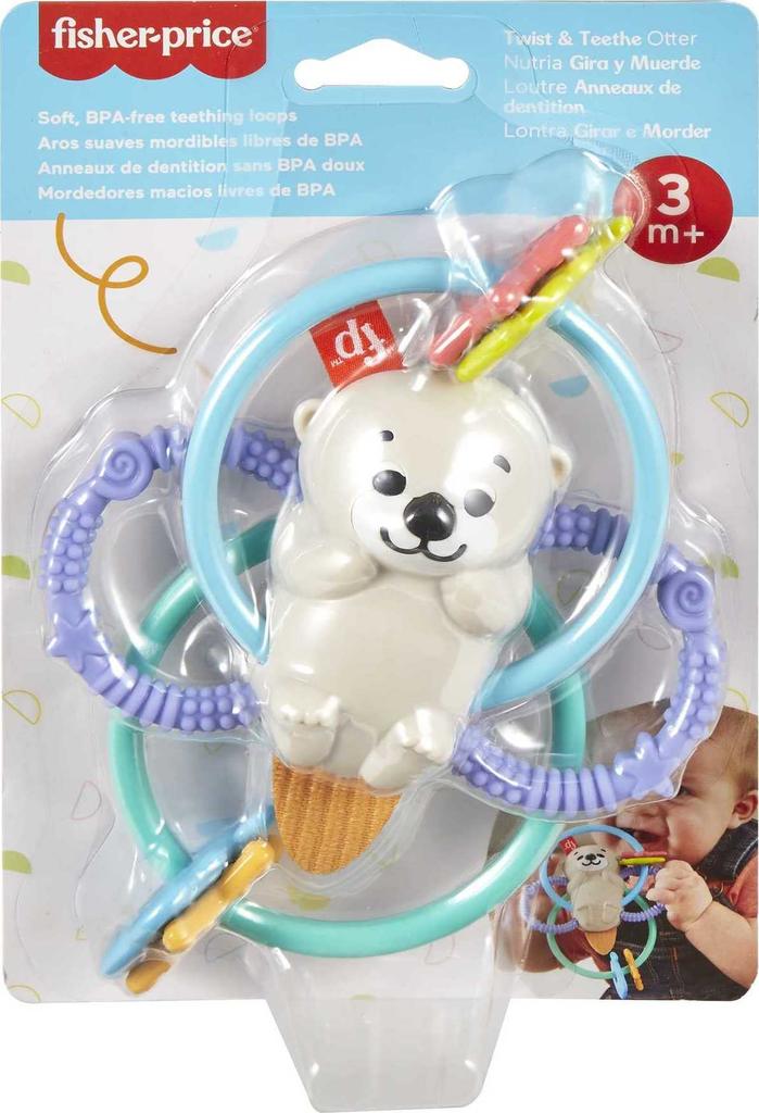 Fisher-Price Squeeze & Shake Chewy Sea Otter Baby Teething Toy Rattle for Ages 3 Months and Up (HJW12)