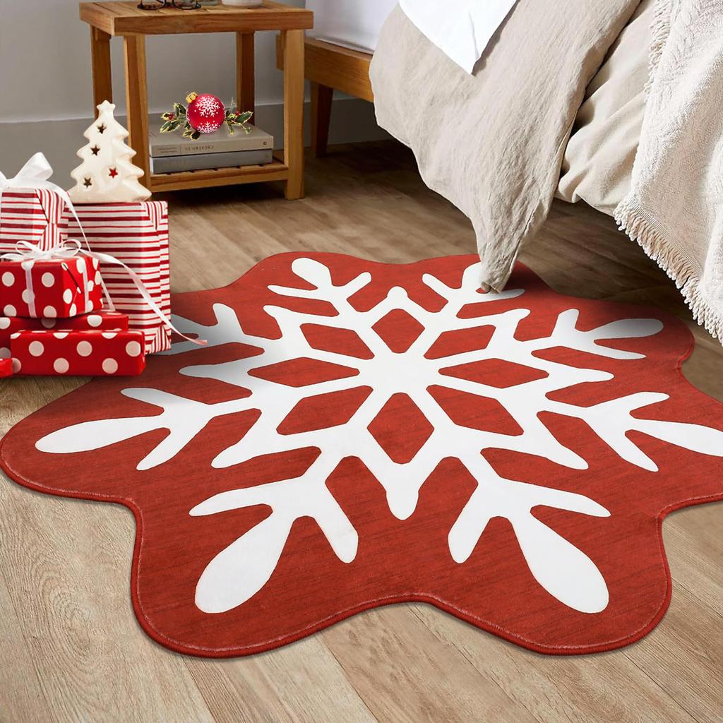 Christmas Snowflake Rug Stain-Resistant And Machine-Washable Bathroom Mat Bedroom Entrance Rug Bedside Carpet Home Décor