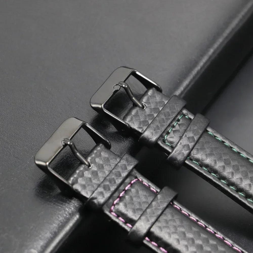 20mm 22mm Quick Release Black Carbon Fiber Leather Watch Strap Band For Galaxy Watch 7 6 5 4 40mm 44mm Gear S3 Replacement Band