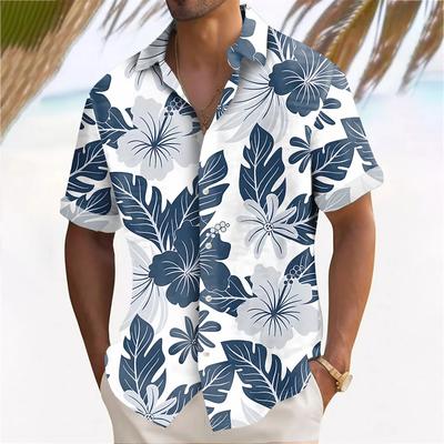 Plant Print Men's Hawaiian Beach Shirt Summer Casual Short Sleeved Lapel Shirt Holiday Shirt Men's Plus Size Men's Shirt