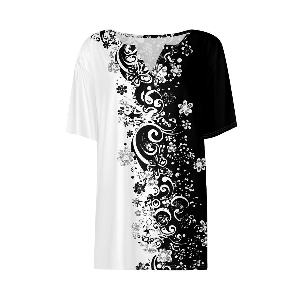 Women's T Shirt Print Button Short Sleeve Daily Weekend Fashion Basic V- Neck Regular Top