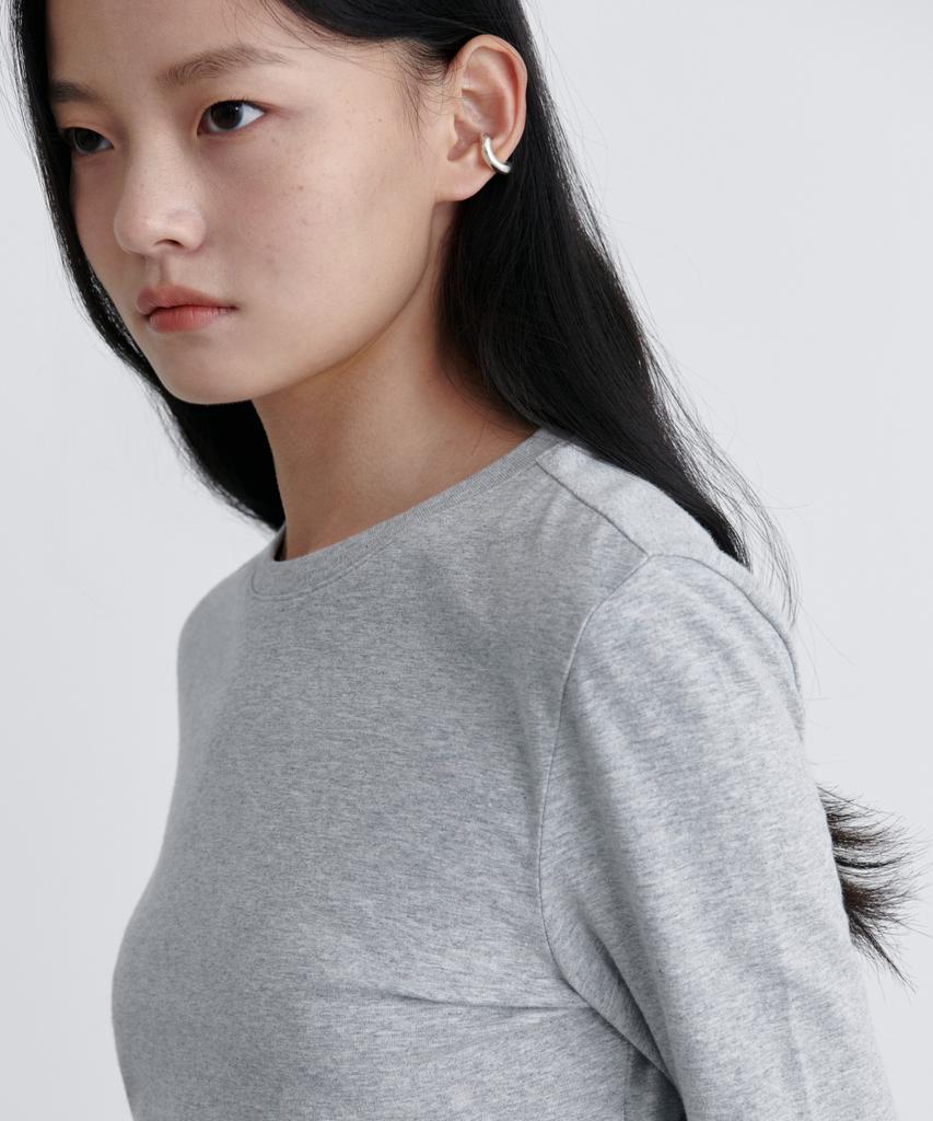 MUSINSA STANDARD WOMAN Women'S Slim Crop Crew Neck Long Sleeve T-Shirt [Medium Grey]