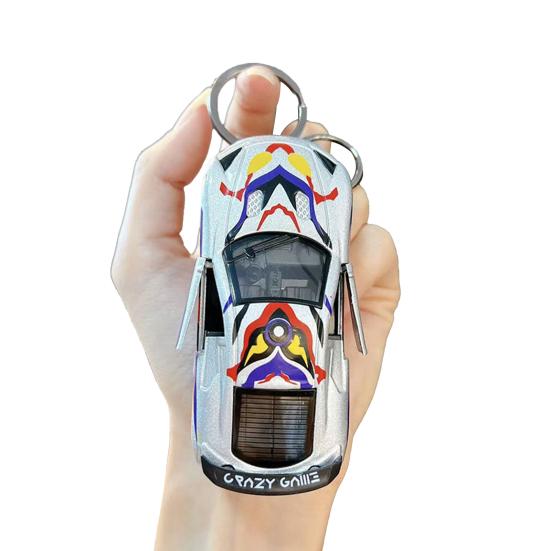 Opening Door Racing Car Keychain Kids Mini Pull-back Graffiti Sports Car Toy Key Ring
