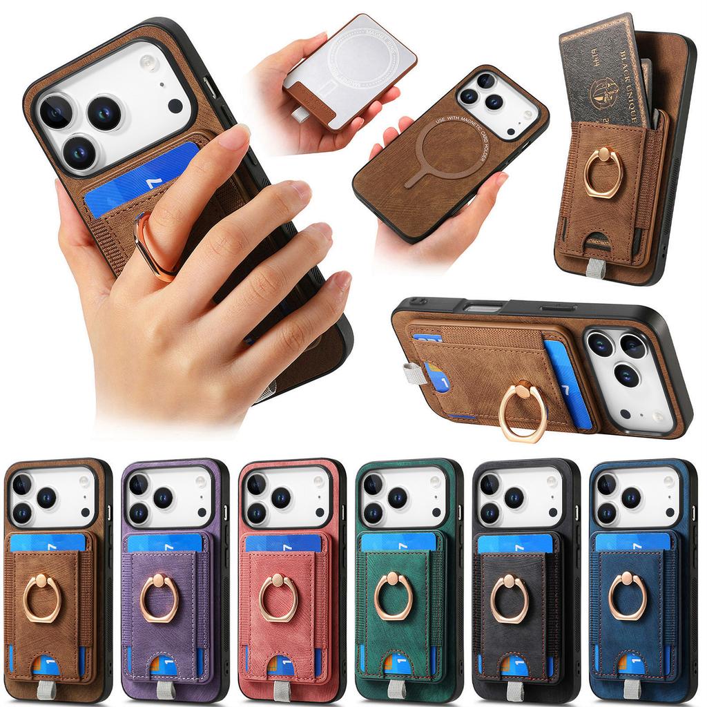 2 In 1 Detachable Vertical Cards Solt Ring Holder Wallet Leather Case For iPhone 17 Pro Max 16 15 14 13 12 11 Plus 16E Cover