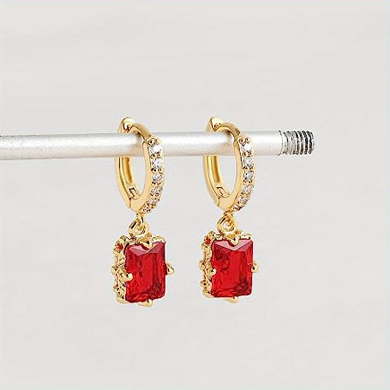 

Модные разноцветные квадратные висячие серьги с цирконием для женщин, изысканные золотые геометрические аксессуары для ушей, вечерние украшения золотой/красный