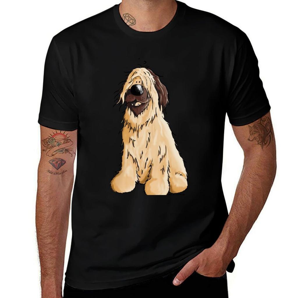 Happy Briard Cartoon TShirt Basic Casual Short Sleeve Cotton Shirt
