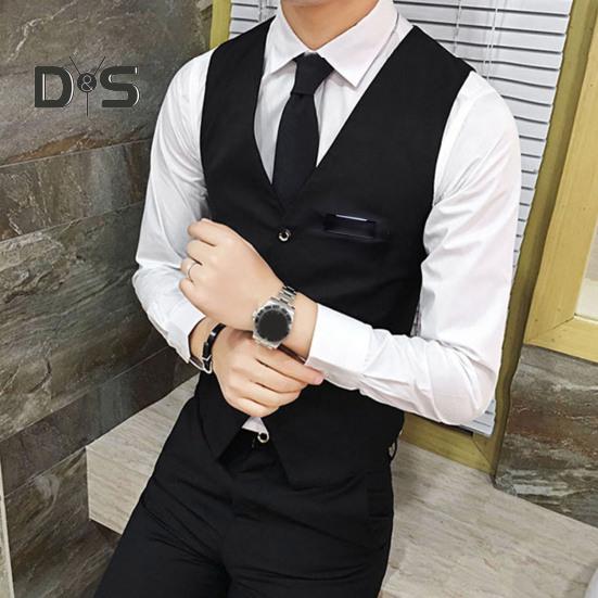 Men Suit Vest Waistcoat V Neck Sleeveless Solid Color Slim Fit Single Breasted Cardigan Formal Business Coat Groom Wedding Coat