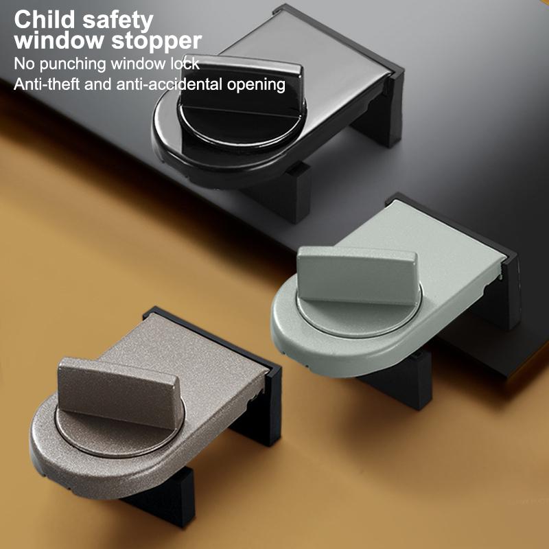Aluminum Alloy Sliding Door And Window Lock Latch Anti-Theft Anti-Pinch Safety Lock Child And Pet Protection Bidirectional Fixer