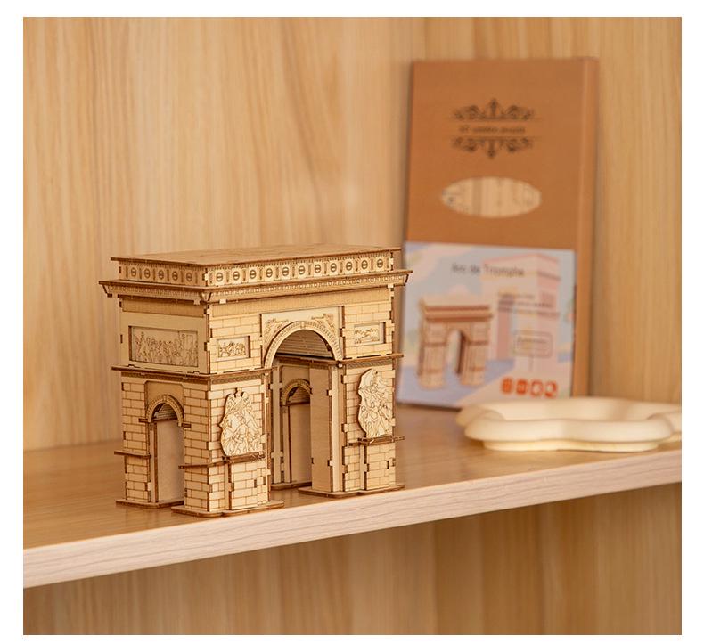 3D Wooden Puzzle Model: Eiffel Tower & Arc De Triomphe - Ancient Building Ornaments for Kids