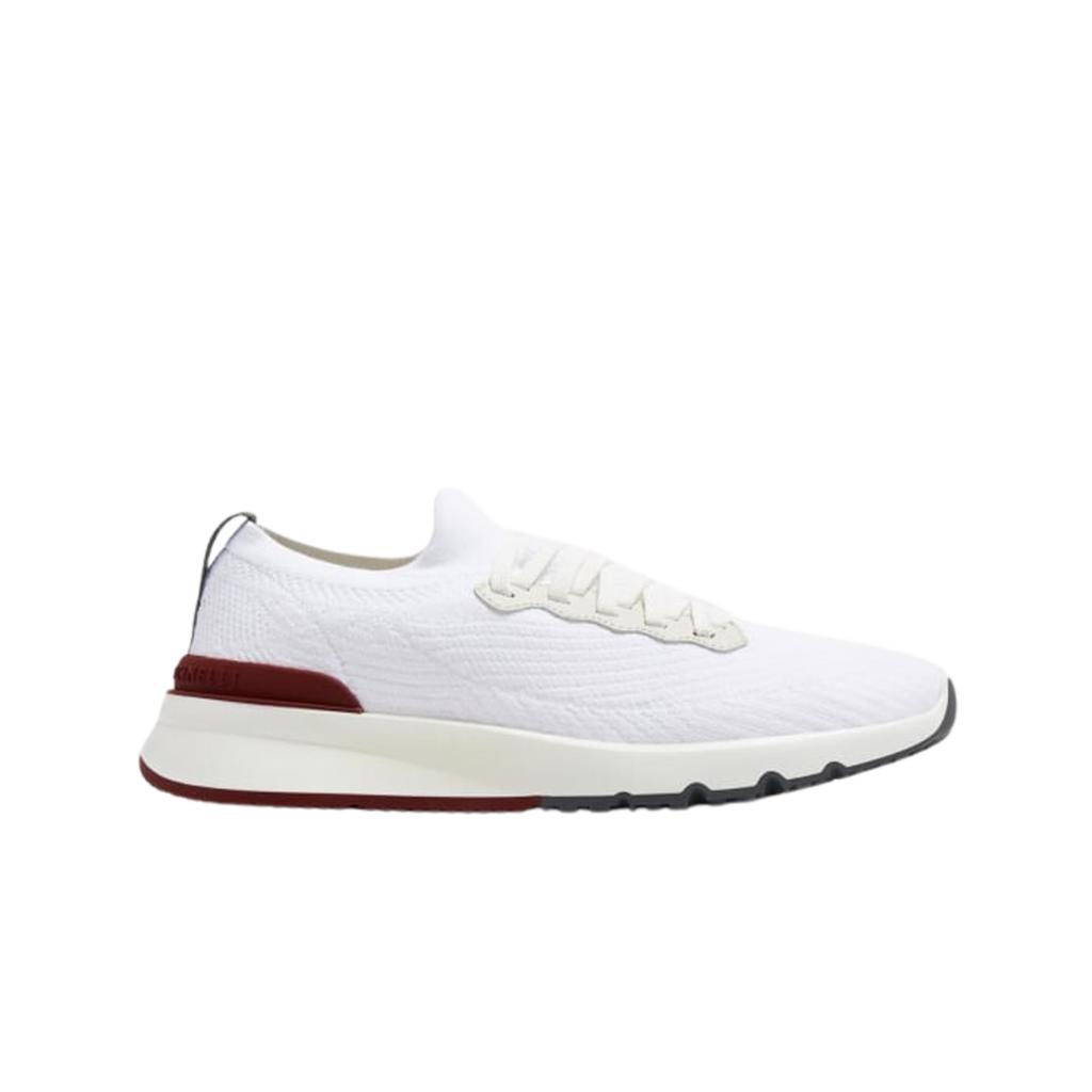 Brunello Cucinelli Cotton Knit Semi Polished Calfskin Runners White