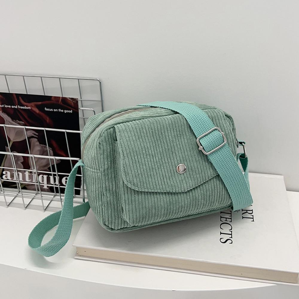 New Corduroy Striped Crossbody Bag Solid Colour Adjustable Strap Lady's Square Bag Simple Design Mini Coin Pouch for Casual Wear