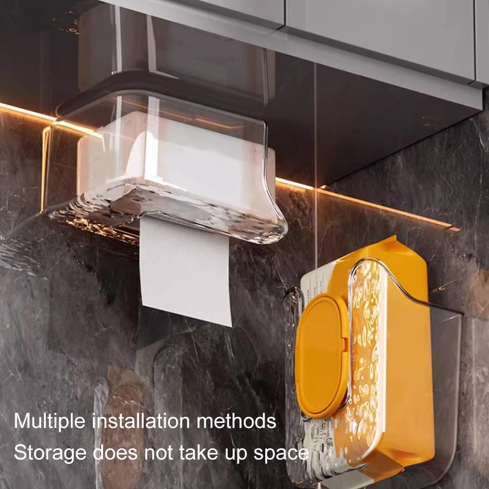 Wall Mounted Tissue Box Kitchen Wipes Storage Box Invisible Sticker Mounting