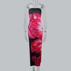 European & American Style Sexy Slim Fit Strapless Printed Long Dress with Side Slit for Women
