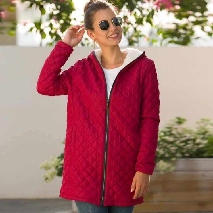 Autumn Winter Women Cotton Parkas Long Thick Jacket Red Velvet Lamb Hooded Outerwear Female Clothing