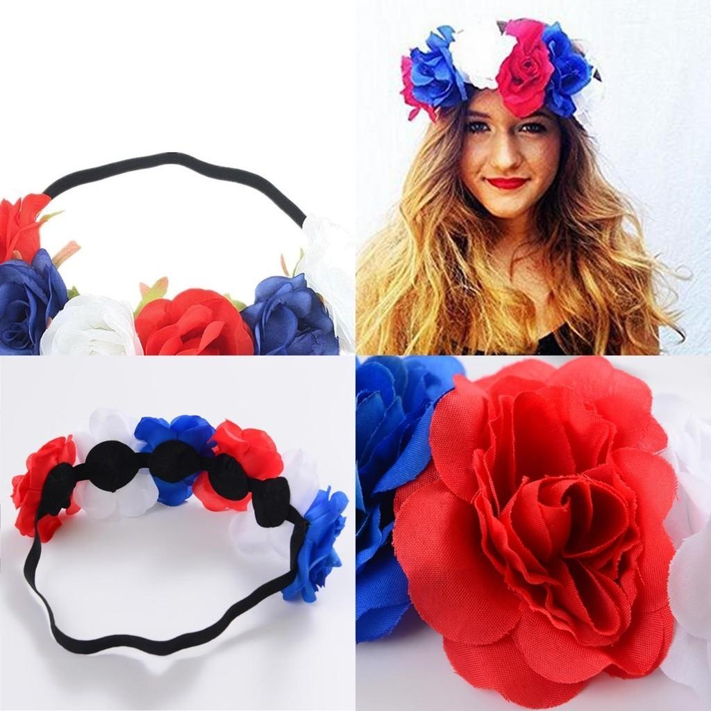 Beautiful Red White Blue Flower Crown Headband For Royal Celebrations