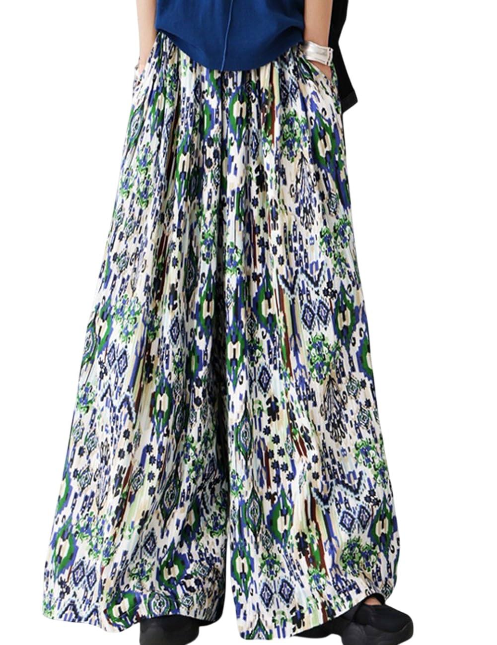 Indian Cotton Ethnic Print Pants Long One Size 30 Green Mix [antiqua] [Antica] Women s IYA-00066