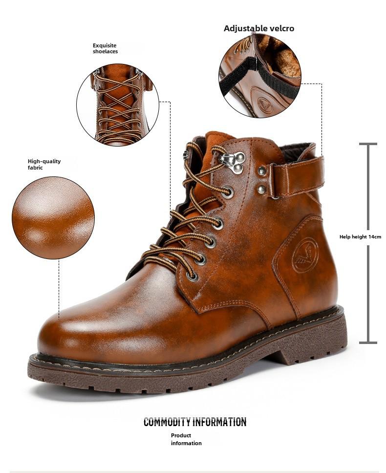 2023 Men's British Plus Velvet Leather Martin Boots - Mid-Cut, Warm, Fashionable, Trendy, Casual Cotton Footwear