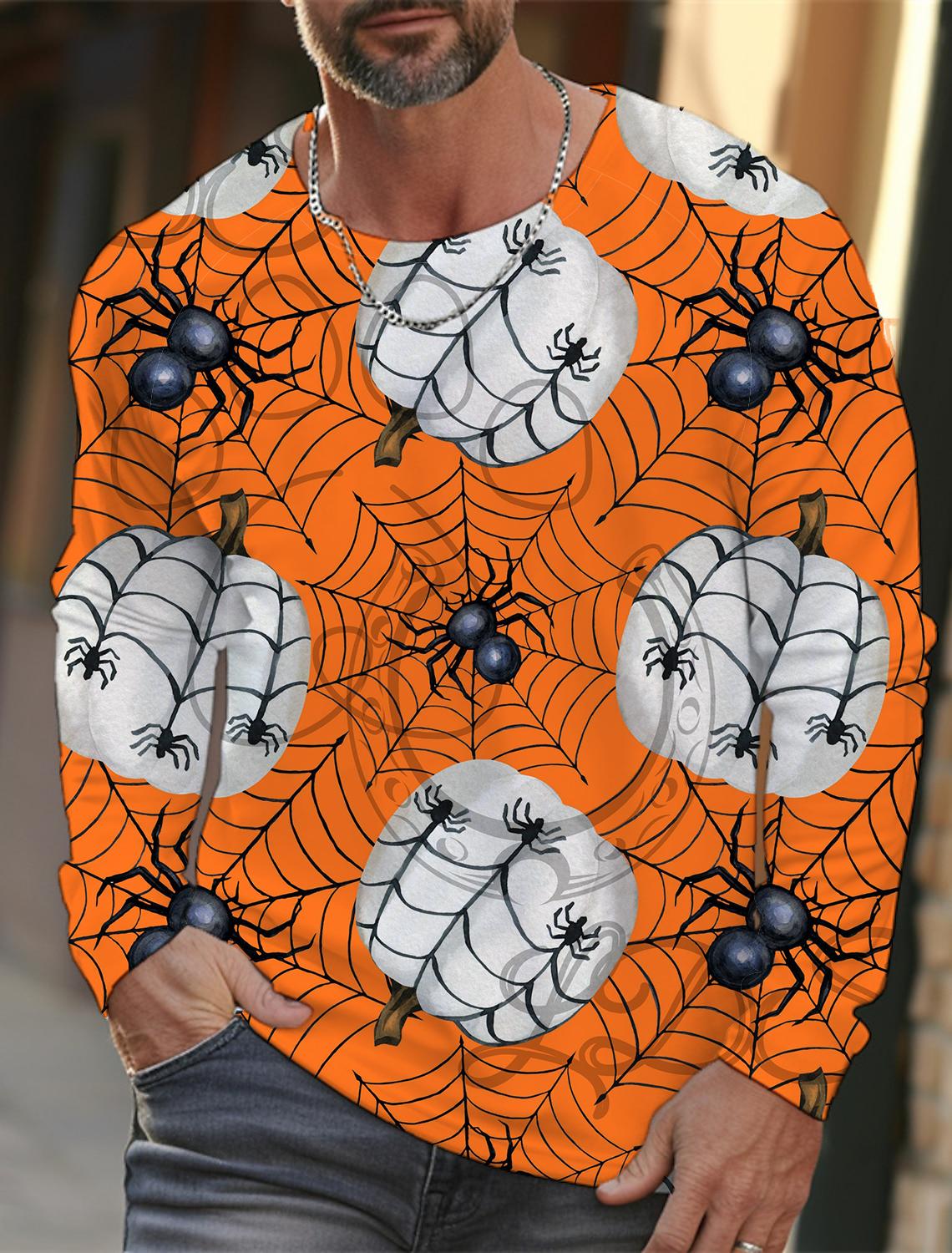 Весенне-осенняя мужская футболка с длинным рукавом и принтом паутины в 3D-стиле — фото 20