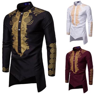 IC Luxury African Print Long Sleeve Dashiki Shirt Mens Autumn Winter Top Blouse