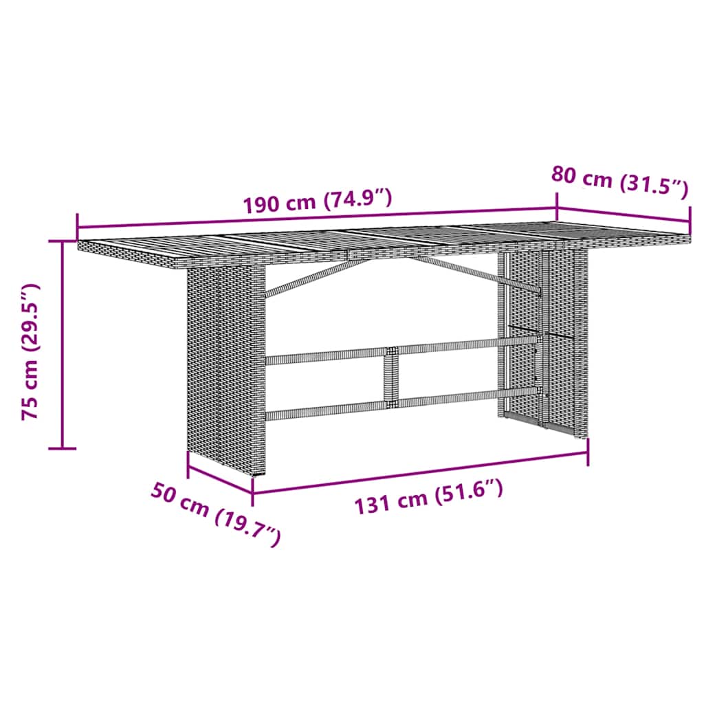 Garden Table with Glass Top Gray 190 X 80 X 75 Cm Poly Rattan