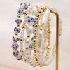Elegant Blue & White Porcelain Gold Bead Bracelet with Faux Pearls and Layers