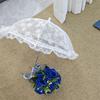 Eleganter Spitzen Sonnenschirm mit langem Griff für Teepartys, Hochzeiten und Fotografie - Schirm Requisite im Vintage-Stil