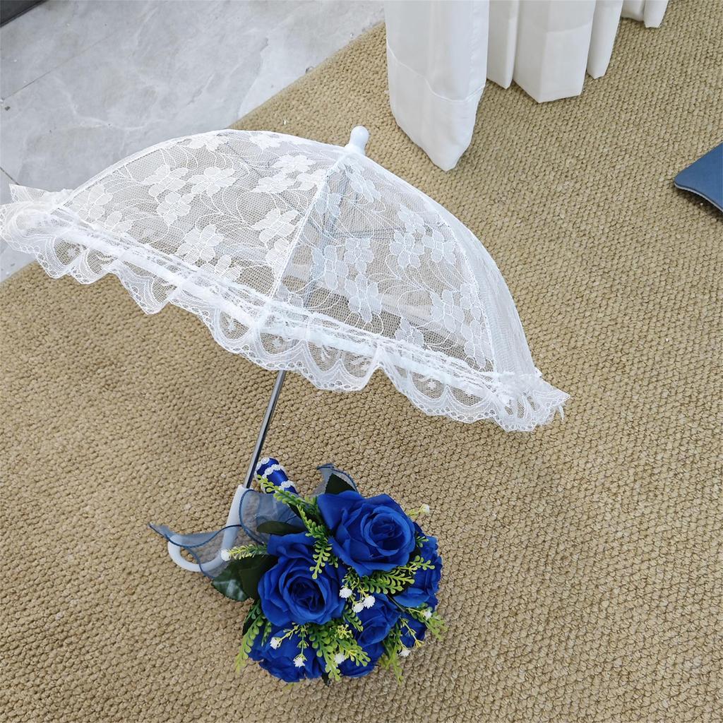 Eleganter Spitzen Sonnenschirm mit langem Griff für Teepartys, Hochzeiten und Fotografie - Schirm Requisite im Vintage-Stil
