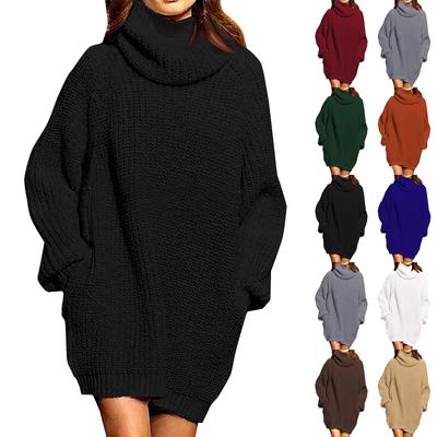 Women's Loose High Neck Mid-Length Long Sleeve Knit Solid Color Casual Sweater