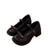 Französische Retro-High-Heel-Mary-Jane-Schuhe 22 Temperament elegant Herbst Schleife Runde Spitze Britischer Stil Kleine Lederschuhe