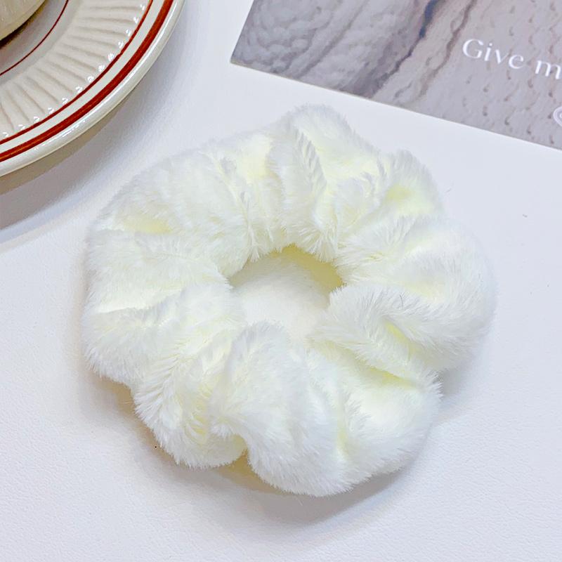 Solid Soft Plush Wide Hair Band For Women Girls Ponytail Holder Hair Tie Fluffy Rubber Band Scrunchie Hair Accessories