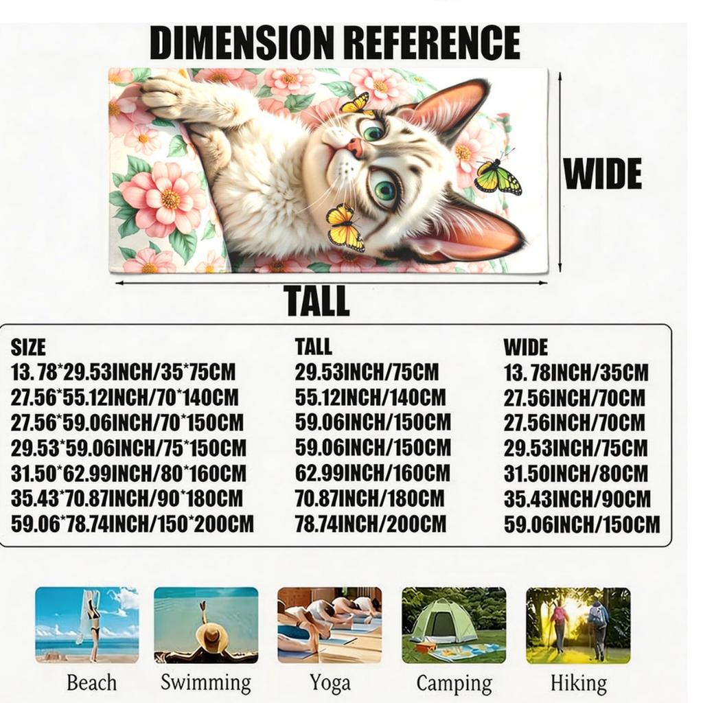 Spring Garden Cat Theme polyester microfiber beach towel is highly absorbent, suitable for swimming and beach outings