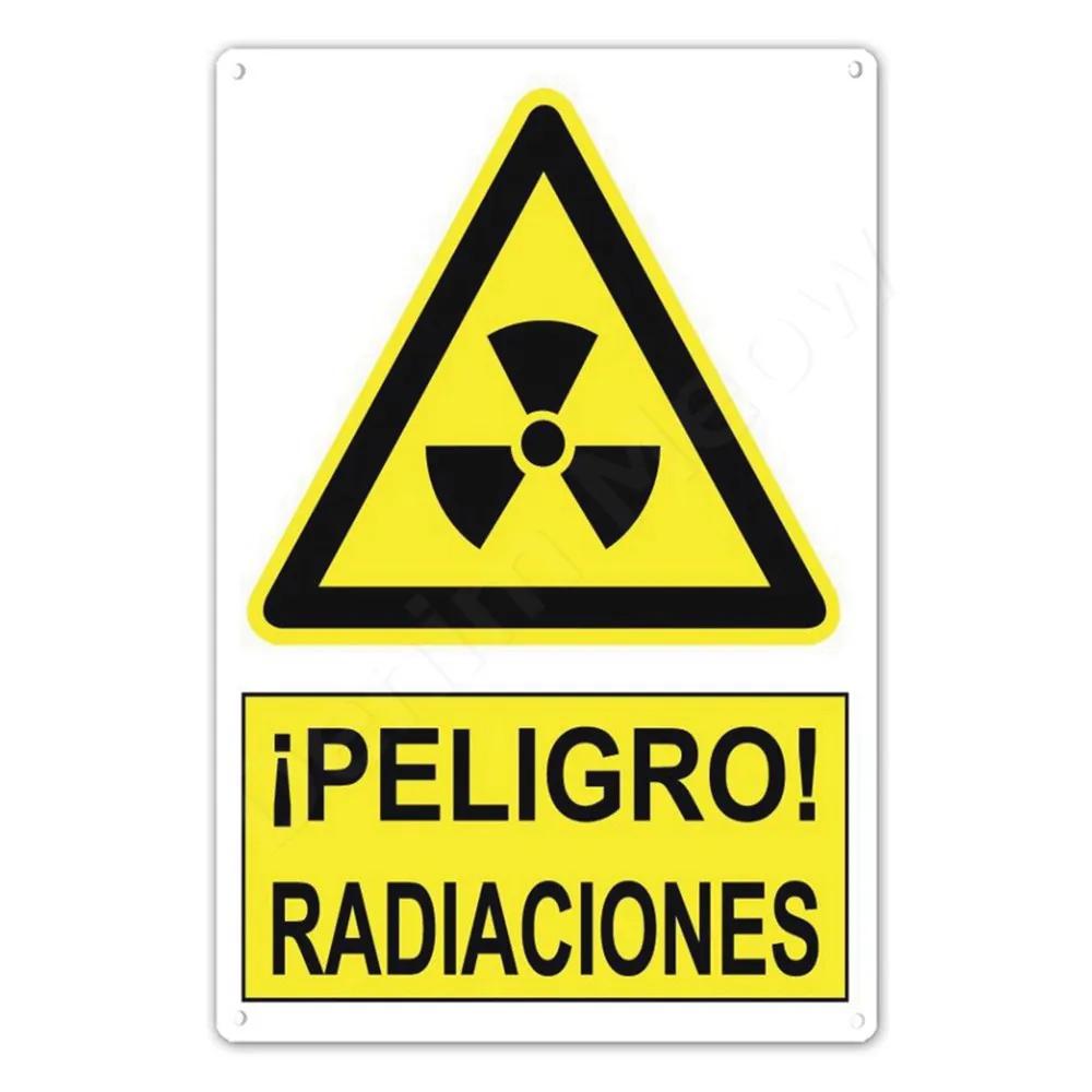 Spanish Warning Sign, Danger Metal Sign for Street, Yard, Bar, Workshop Decor, Yellow Waterproof Caution Signs, Outdoor Indoor