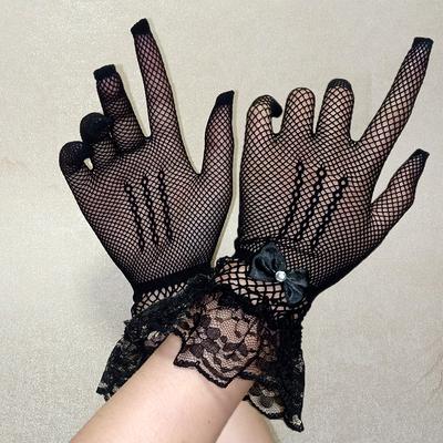 Short Fishnet Bright Diamond Bow Lace Lace Bridal Gloves Wedding Etiquette Stage Performance Gloves