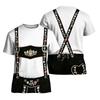 Men's Oktoberfest Short Sleeve T Shirt Vintage Texture Print Loose Fit Casual Summer Daily Wear Top with Embroidered Suspenders Design