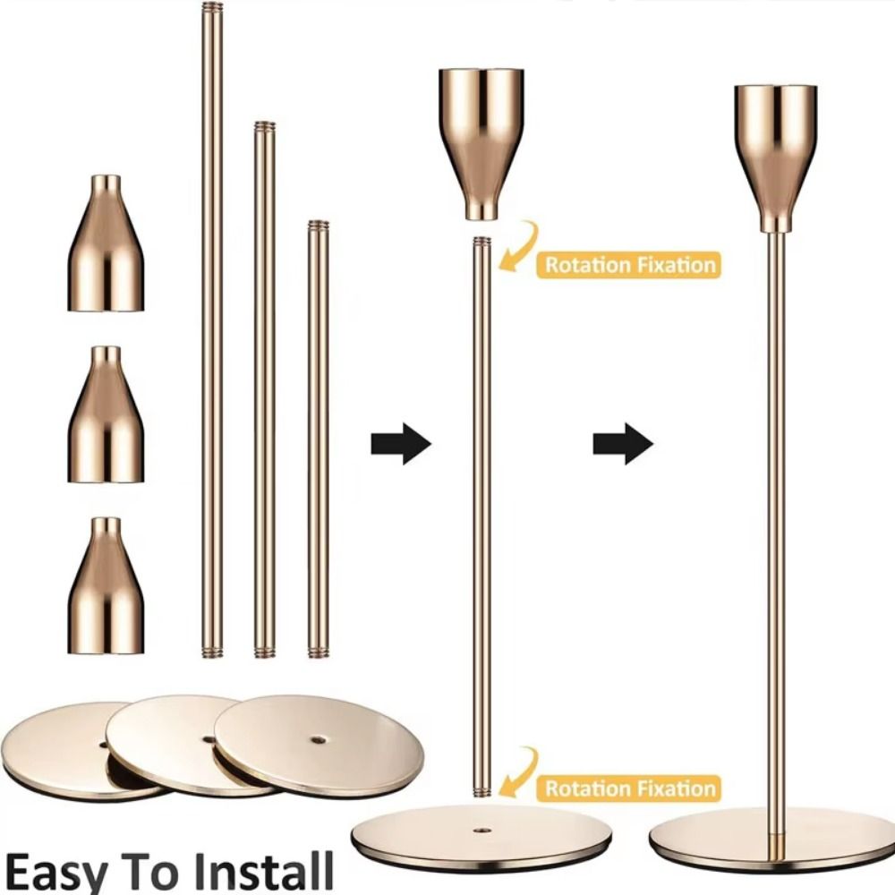 3Pcs Rust-proof Luxury Candlestick High Footed Candle Containers Wedding Candle Stand  Hotel Table