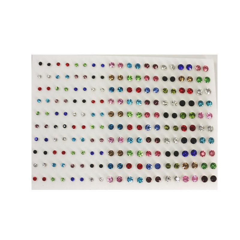100 Pairs of Mixed Rhinestone Earrings: 4mm, 6mm, 7mm Plastic Studs In Various Colors and Sizes