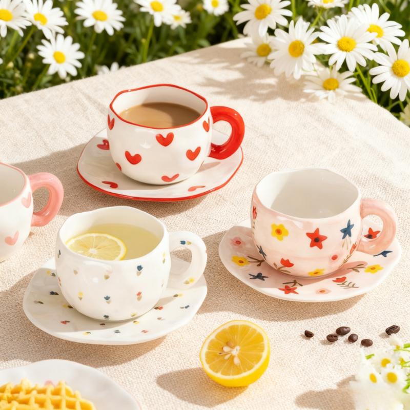 300ML Hand Pinched Ceramic Mug Cute Pattern Irregular Coffee Cup Breakfast Milk Oatmeal Mugs Afternoon Tea Cups Creative Gifts