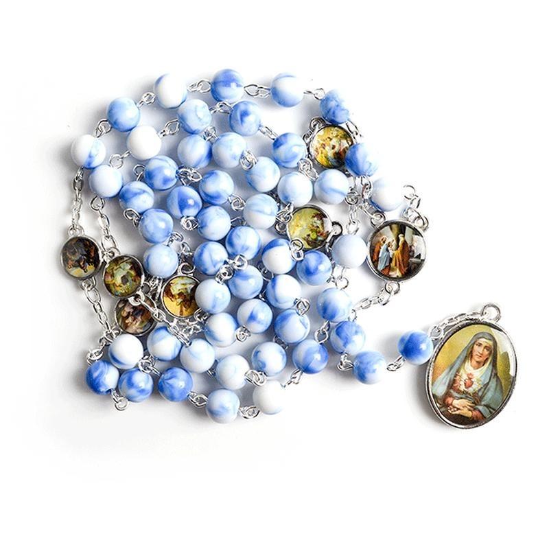 1PC Seven Sorrows of Mary Rosary Chaplet Acrylic Beads Catholic Jewelry Necklace for Women Men