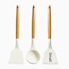 Zestaw silikonowych szpatułek w stylu chińskim: Białe przybory kuchenne z powłoką zapobiegającą przywieraniu i drewnianymi uchwytami