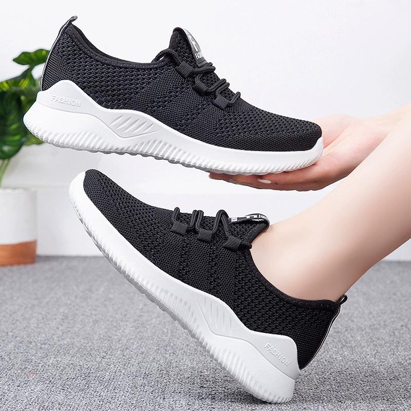 Women's Breathable Knit Sneakers - Fashionable & Comfortable Lace-Up Running Shoes with Non-Slip PVC Sole Perfect for Outdoor Walking