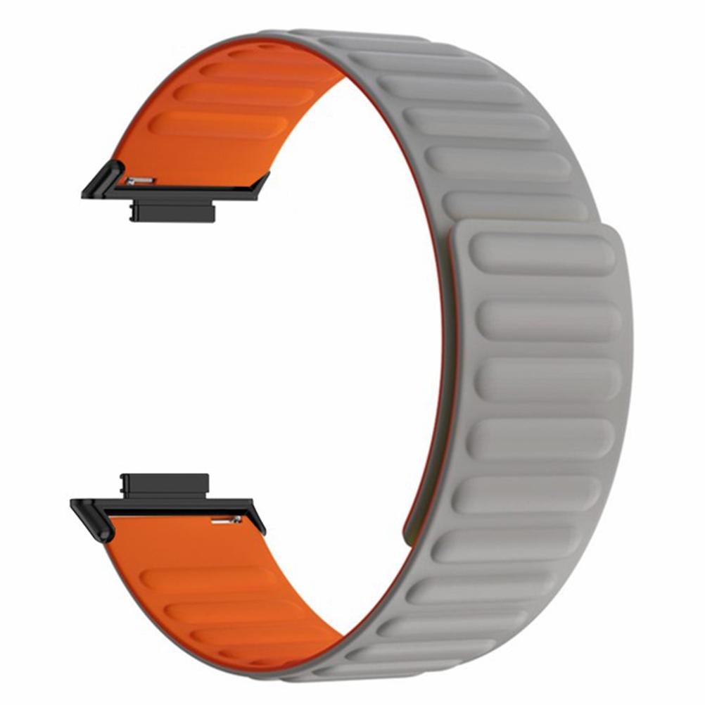 

For Huawei Watch Fit 2 Magnetic Watch Strap Silicone Adjustable Wristband Grey Orange