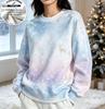 Women Christmas Snowflake Reindeer Fleece Sweatshirt Crew Neck Long Sleeve Loose Winter Warm No Hood Pullover