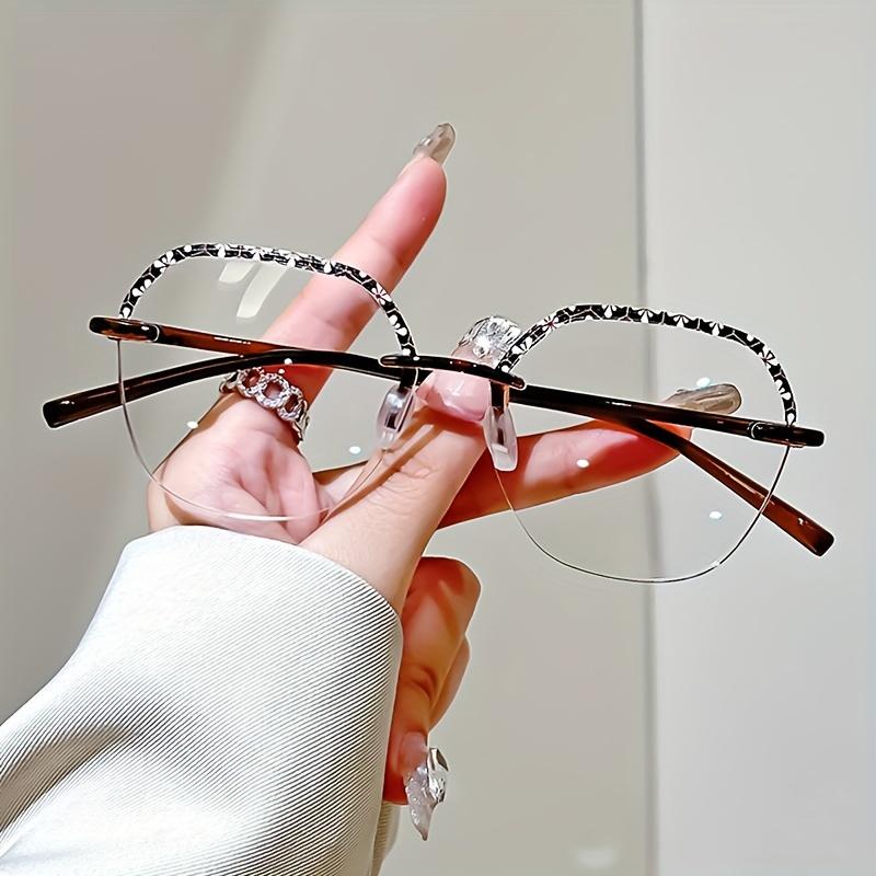 

Элегантные модные геометрические очки для чтения без оправы с цветочным узором, винтажные очки унисекс, компьютерные очки с защитой от радиации 150