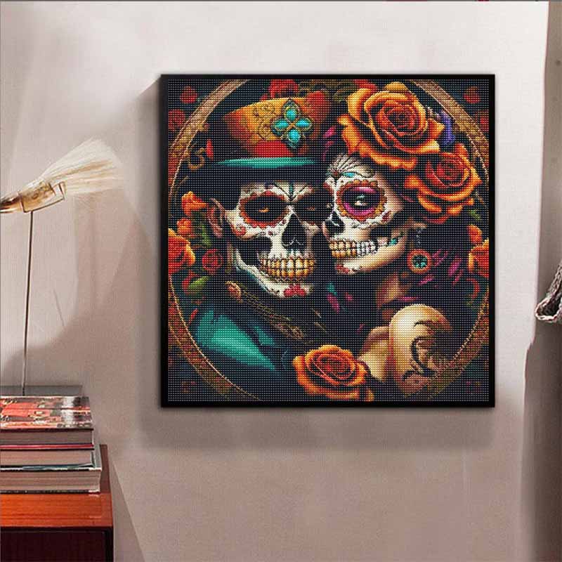 DIY Diamond Painting Canvas Sugar Skull Couple Floral Pattern 5D Rhinestone Art Kit for Home Wall Decor Craft Enthusiasts