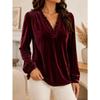 TIFICY Women's Fashion Casual Spring Autumn Solid Color Print Long Sleeve V-Neck Blouses & Shirts