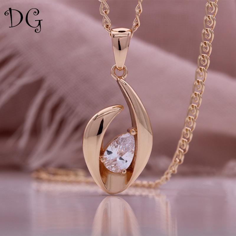 Rose Gold Color Necklace Water Drop Style White Artificial Zircon Pendant Wish Necklace for Friends Birthday Jewelry Gifts