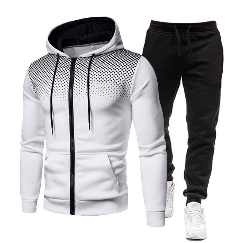 

2026 Polka Dot Fleece-Lined Sports Hoodie & Sweatpants Set for Men & Women XXXL білий