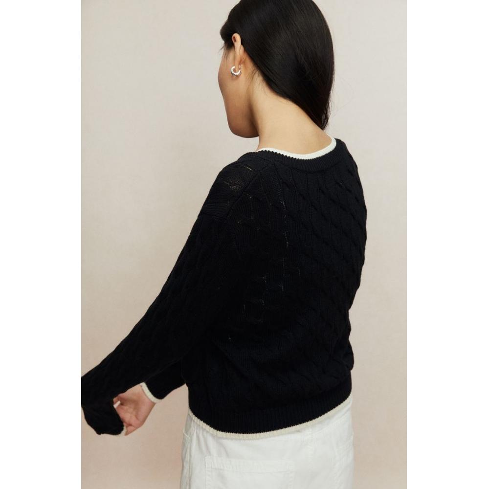 

H M Cable Knit Cardigan Black wHite