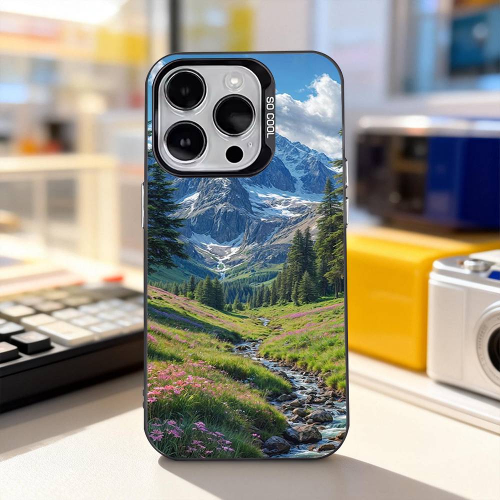 Natural Mountains Scenery Phone Case For iPhone 11,12,13,14,15,16,17,Pro,Max,Plus,E,Air,Mini IMD Matte Black